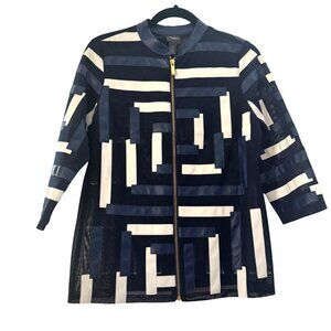 Travelers by Chico's Women's Jacket Faux Leather Striped Sheer Full Zip, Size 0